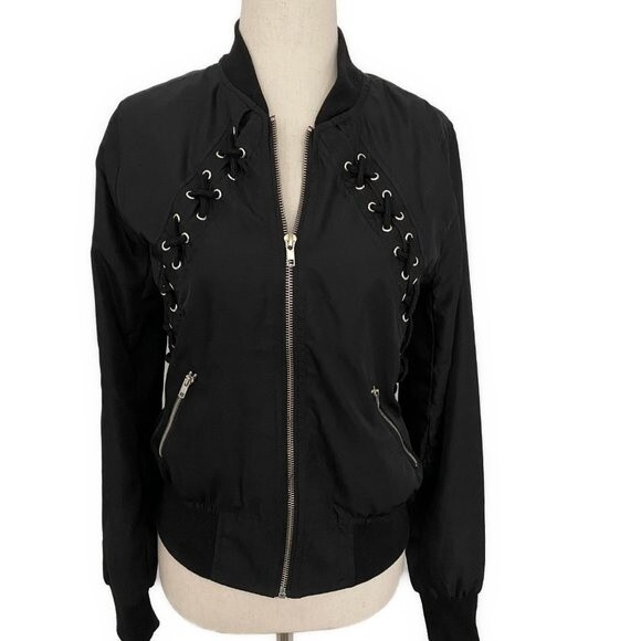 Rue 21 Motorcycle Bomber Biker Style Jacket Criss Cross Streetwear Trendy Size S - Picture 1 of 11